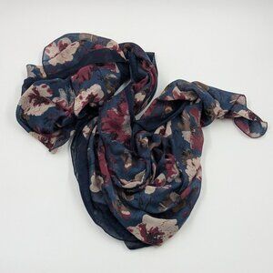 Elegant Artistic Plum Blossom Floral Scarf | Blue Magenta White | 35" x 70"